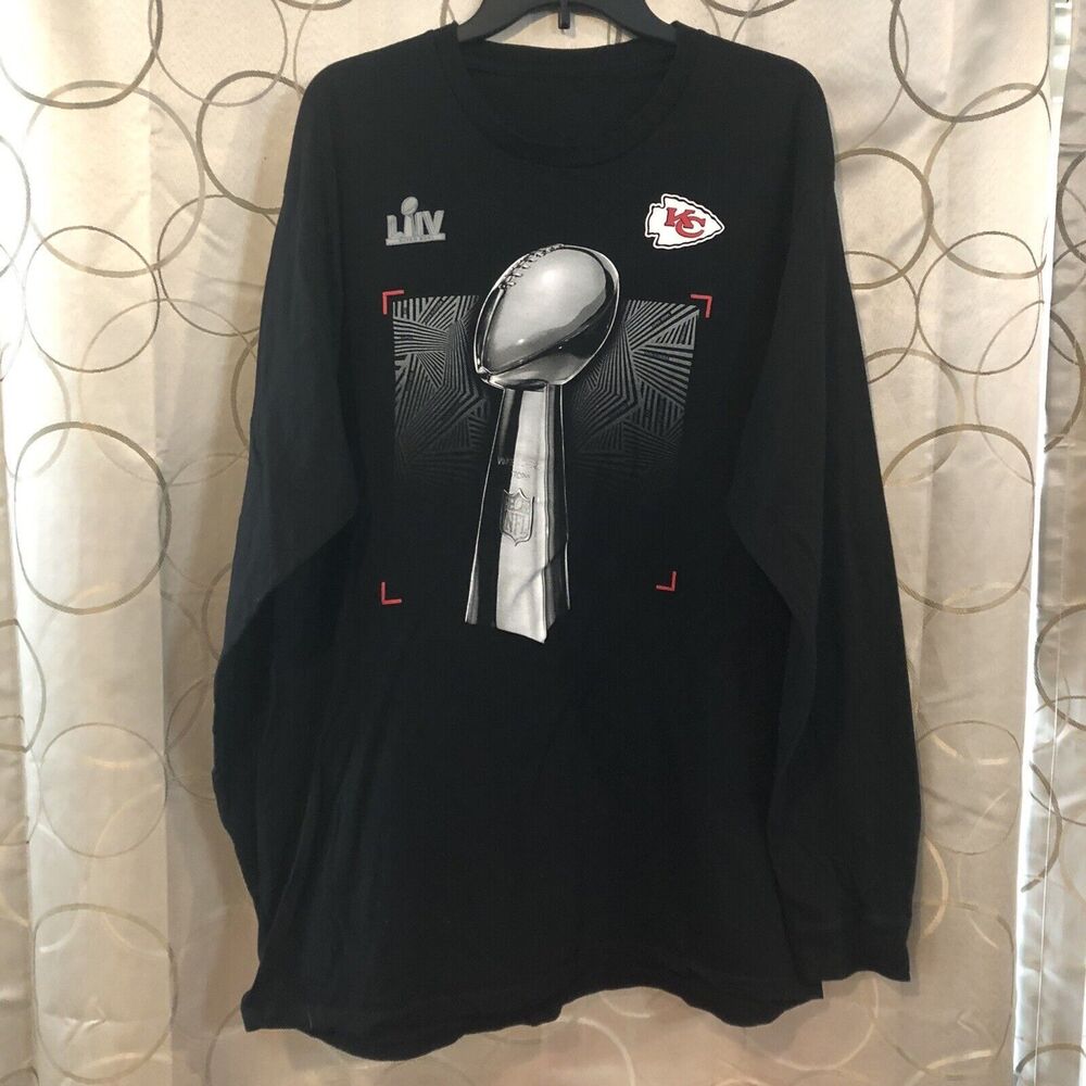 Kansas City Chiefs Super Bowl LIV Champions Shirt Long Sleeve Black Trophy Flaw